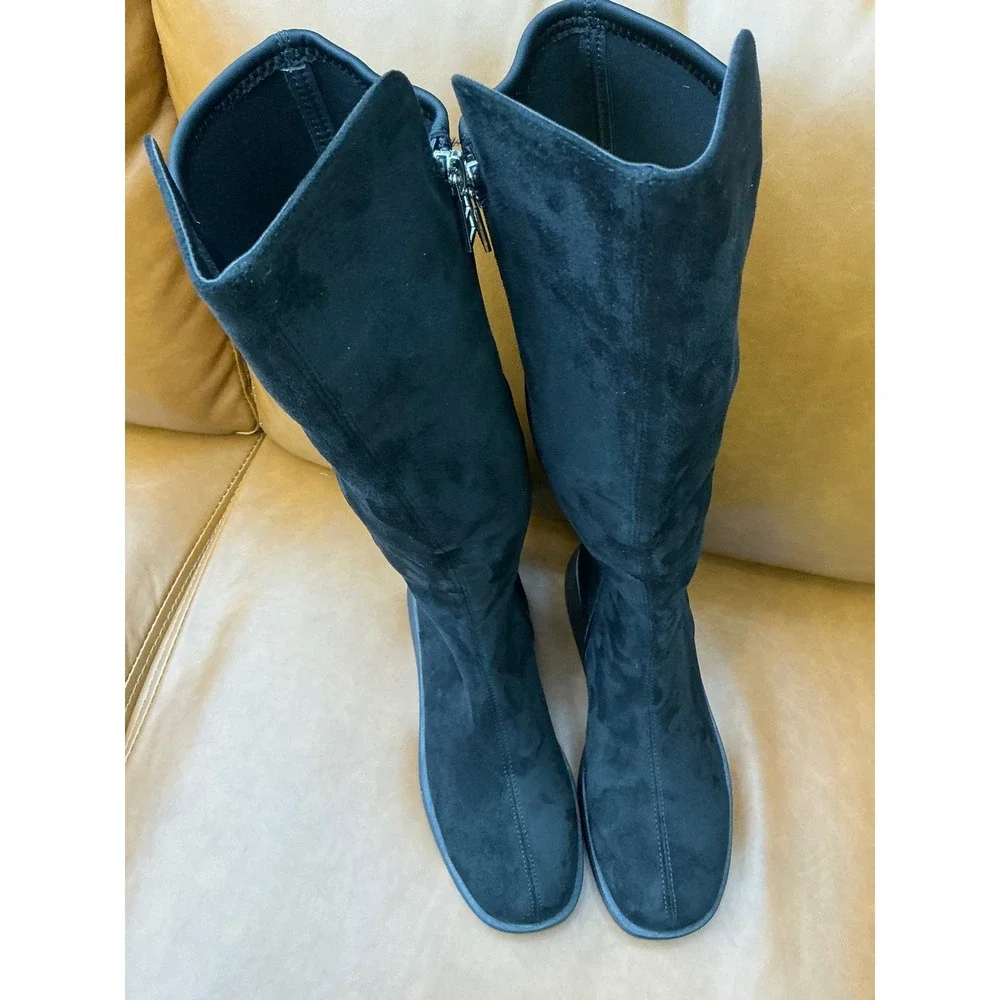 Aerosoles Flavia Tall Boots Womens 6.5 Black Excellent Faux Suede Wedge Platform